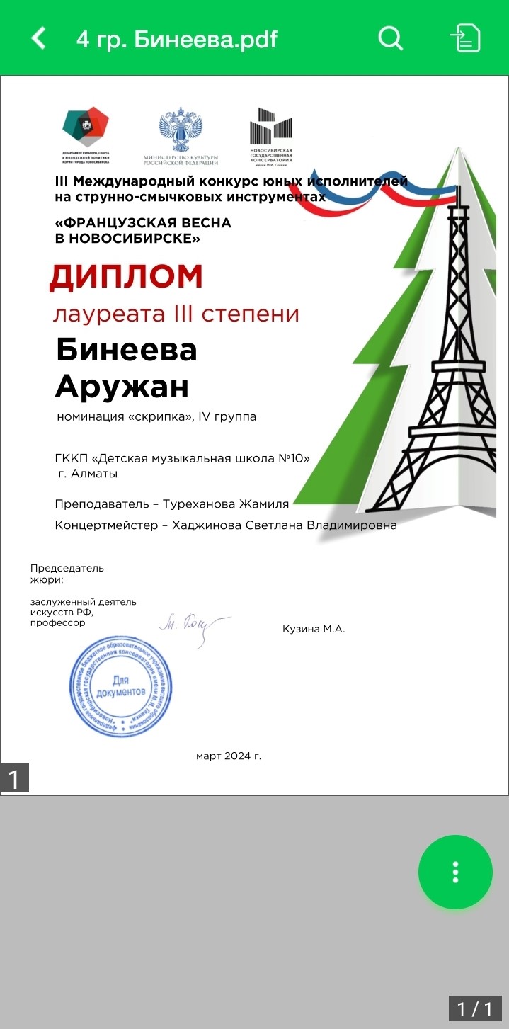 Диплом Бинеева Аружан